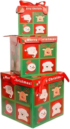 AZIEBAY クリスマス ギフトボックス 2*3個セット 大型 ペーパーボックス 蓋・リボン付き おしゃれ 紙箱 ラッピング用 安心してお選びください