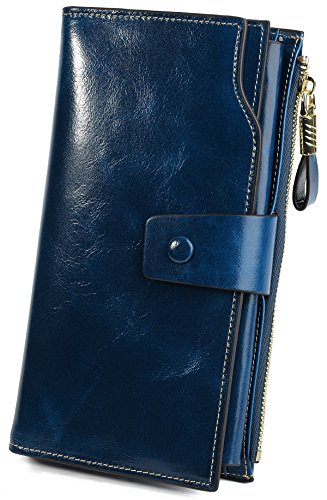 YALUXE Women's RFID Blocking Large Capacity Luxury Wax Genuine Leather Clutch Wallet Multi