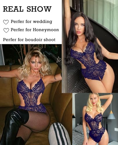 Image of Avidlove Women Lingerie Lace Bodysuit Teddy Lingeries V Neck Cut Out One Piece Mini Babydoll