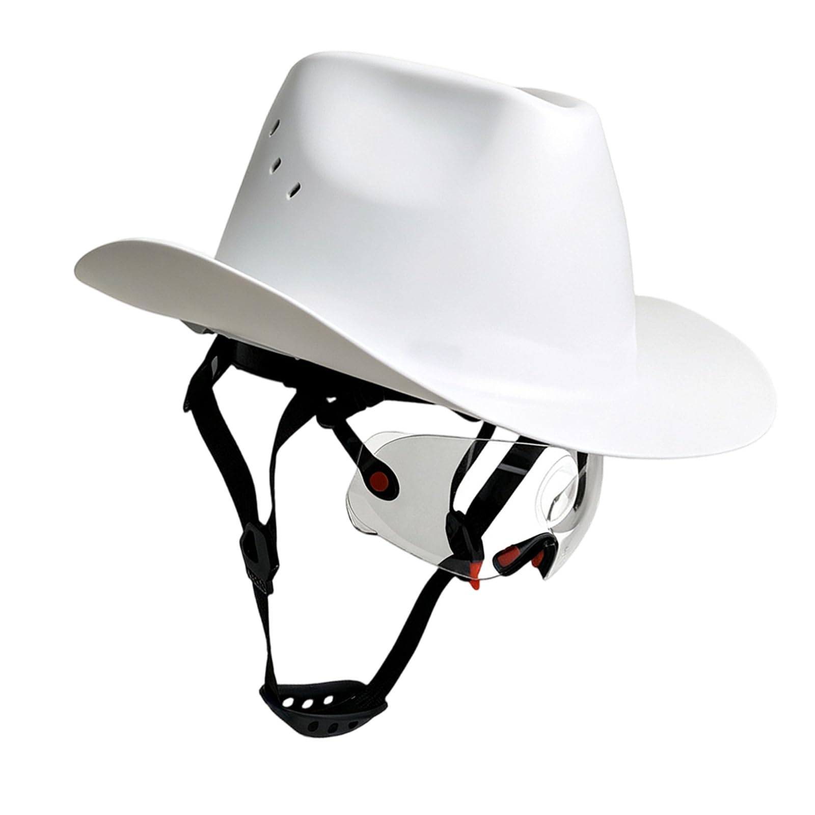 Belüfteter HDPE Schutzhelm mit Cowboy Krempe, verstellbarer, innenliegender Kinnriemen für Bau, Ranch und Feldeinsätze Western Schutzhelm, belüftete HDPE Schale, verstellbarer Kinnriemen