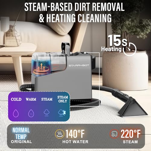 Starrybot Portable Carpet&Upholestery Cleaner Machine with Steam and Heating Techology, Upgraded Powerful Suction with Versatile Tools for Pet, Couch, Car, Spot Cleaner for Stair/Furniture