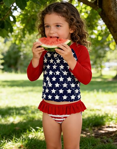 Image of Lovekider Little Girls Swimsuits 2 Pieces Swimwears Rash Guard Set Long Sleeve UPF50+ Bathing Suit for Beach 2-8T
