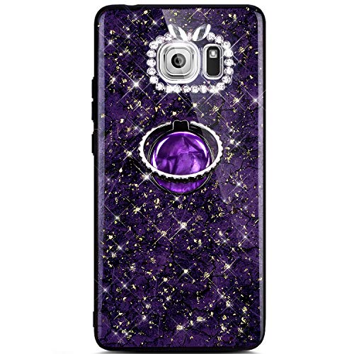 Robinsoni Case Compatible with Samsung Galaxy S7 Phone Case Silicone Glossy TPU Cover 360 Degree Rotation Ring Case Kickstand Phone Cover Sparkle Bling Phone Cover Shockproof Case Amber Purple