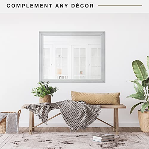 Image of MCS Ezra 34.66x44.66 Large Wall Mirror, Gray Woodgrain & Beveled Mirror, Vertical & Horizontal Wall Hanging Mirror for Bathroom, Bedroom & Livingroom