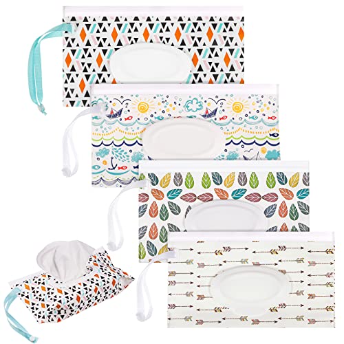 4 Pack Reusable Baby Wipe Case Extra Large 10 x 6 Refillable Wipes Dispenser Travel Container for Baby and Adult (Colorful)