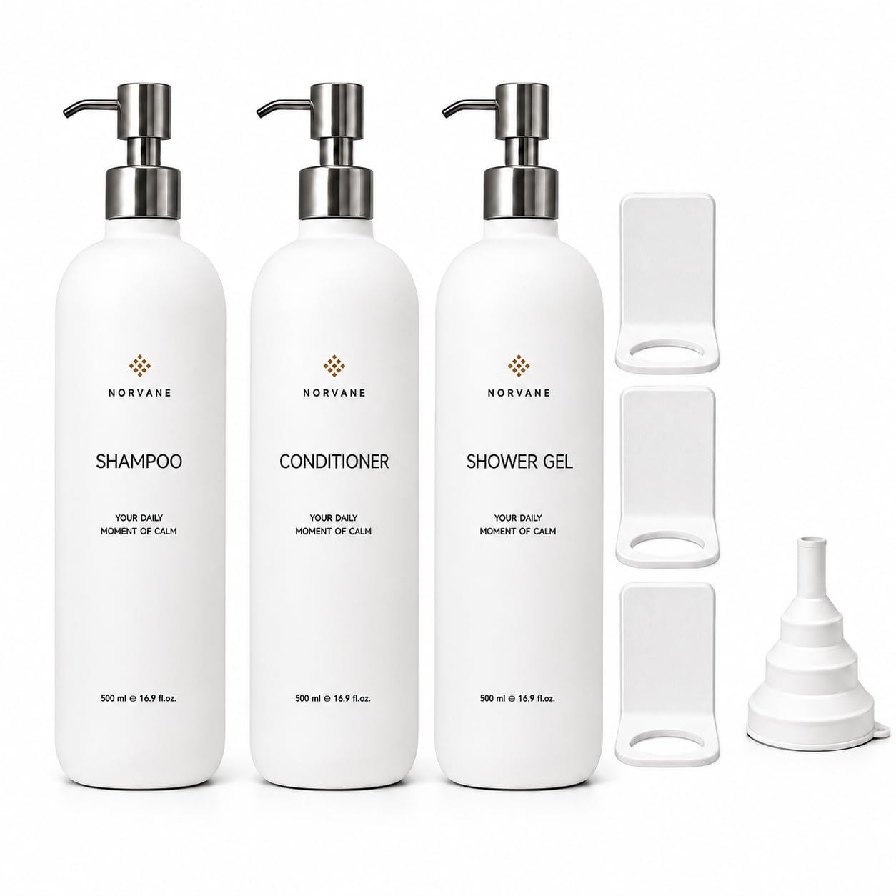 NORVANE - Set di dispenser per doccia, 3 flaconi da 500 ml, in vetro