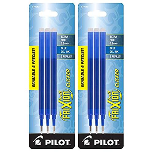 Pilot FriXion Ball Clicker Erasable Gel Ink Refills, Extra Fine Point, 0.5mm, Blue Ink, 6 Refills
