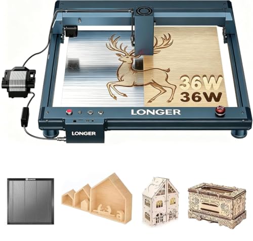 Longer B1 30W Laser Engraver, 36000mW Output Laser Cutter Machine with Auto Air Assist,440 * 440mm Honeycomb Working Table,DIY Laser Engraver for Wood and Metal，Engraving Speed of 36000 mm/min