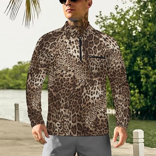 Leopard Animal Print Men's Rash Guard Long Sleeves Quick Dry Fishing Workout Shirts with Zipper2