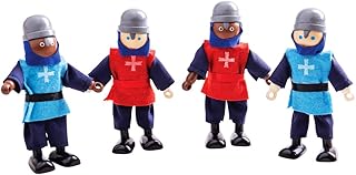 Bigjigs Toys Medieval Wooden Toy Knights - 4 Knights Doll Set for Wooden Castle, Knights Toys, Medieval Dolls House People, Doll's Playsets