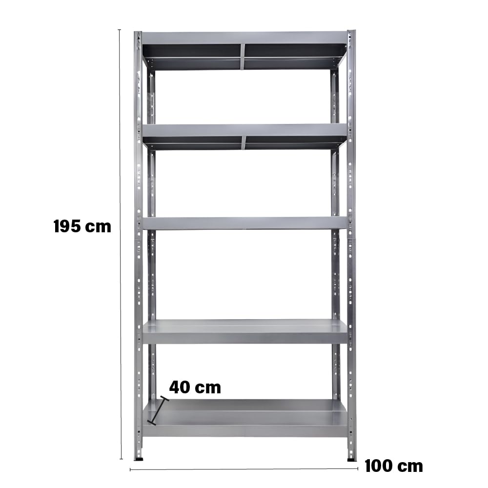 Scaffale Metallo Maciste – 5 piani, Zincato Antiruggine, Sistema Anti-sgancio, Casa, Ufficio, Garage, Cantieri, 1300 kg, Altezza Regolabile - Senza Bulloni