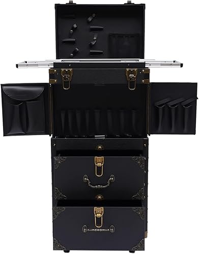 Miniatura 7 de CNCEST Equipaje para salón de belleza, estuche de tren de maquillaje con cerradura, organizador de herramientas de peluquería de belleza para spa,