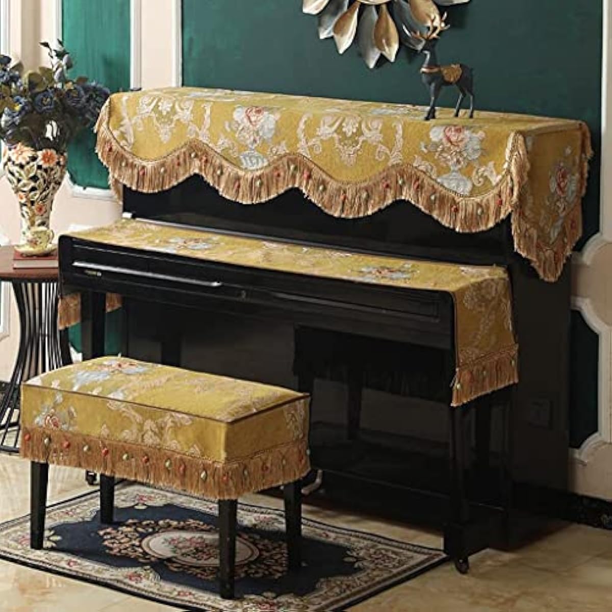 直販本物 ピアノ椅子カバー 家の装饰 防塵カバー アップライトピアノカバー 高级感 ピアノ保護ダストカバー ピアノカバーの高級3ピアノ カバークロス家 絶妙な花の防塵ピアノカバー ファッションフリンジの裾の装飾 ピアノ愛好家へのギフト 通用 ほとんどのサイズの