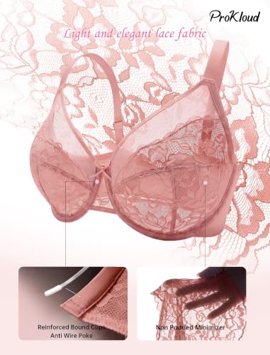 Image of ProKloud Minimizer Bras for Women Full Coverage Supportive Push Up Bra | High Support Bras for Large Breast Women, No Foam Unpadded Lightweight Unlined Lace Bras for Everyday Wear