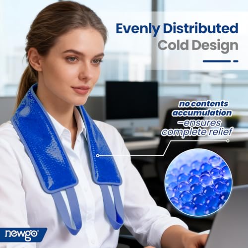 Image of NEWGO Ice Pack for Neck Pain Relief With Strap, Reusable Cold Pack Wrap for Injuries, Sports, Swelling, Cervical Surgery Recovery - 24.8 inch x 4.13 inch - Navy Blue