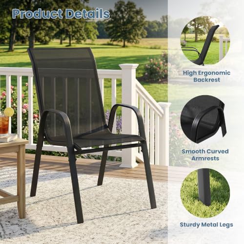 Image of DIFY Patio Chairs Set of 2, Stackable Outdoor Dining Chairs Set with Breathable Textilene High Back and All-Weather Metal Frame for Garden, Backyard, Deck, Dark Grey