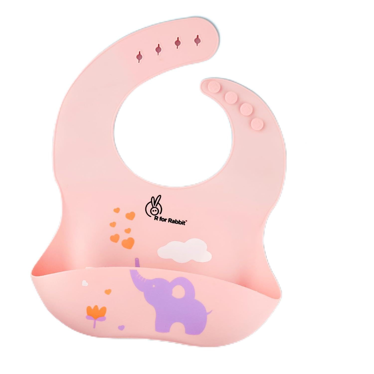 R for Rabbit Safari Silicone Bib for Baby Food Feeding BPA Free, Adjustable Straps Waterproof Built-in Food Pocket Mess Free Ideal for Babies 6 to 36 Months