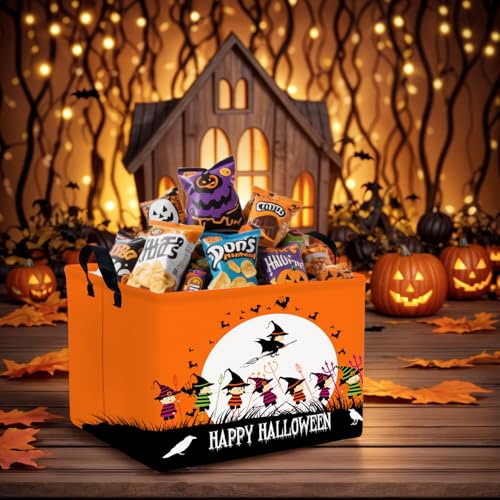 Image of Halloween Basket Gift Cute Pumpkin Ghost Parties Decor Kid Trick or Treat Basket for Boys and Girls Rectangular Storage Bin Box (Witch)