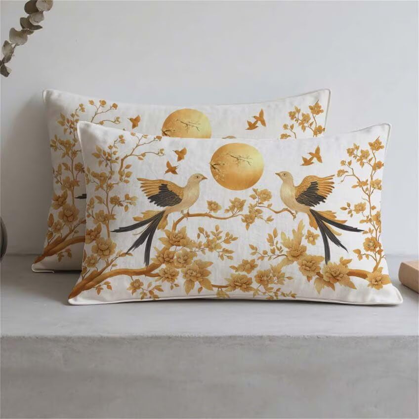 Pillow case gift oiseau orange 60x90 cm en lin imperméable pour canapé - 3