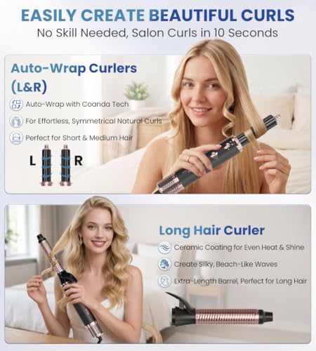 FMZ 7-in-1 Air Wrap Hair Styler, Ionic Blow Dryer Brush & Curler - image 7