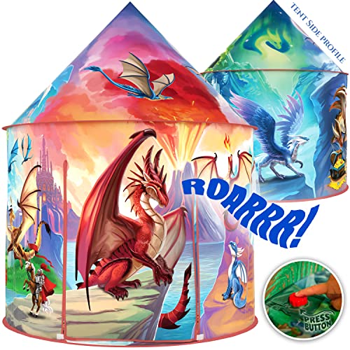 W&O Dragon Hero Kids Tent with Roar Button - Epic Dragon Tent - Pop Up Tent for Kids - Dragon Toys for Boys & Girls - Kids Play Tent - Outdoor and Indoor Tents for Kids - Dragons - Kids Tent Indoor