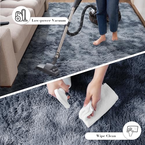 Fluffy Rug Shaggy Area Rug, Mottling Dark Grey 5x8 Area Rugs for Bedroom, Small Bedside Rug, Soft Fluffy Shaggy Entryway Throw Rugs for Living Room Bedroom Kids Room Home Decor