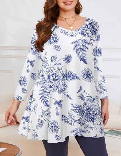 Image of LARACE Tunics 3 /4 Sleeve Plus Size Tops for Women V Neck Loose Fit Flowy Clothing for Leggings