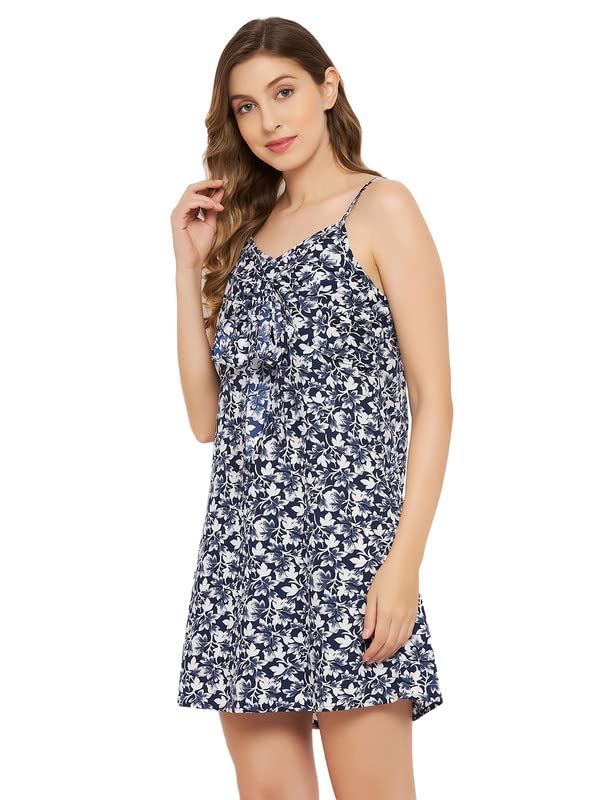 Image of Clovia Women's Crepe Pretty Florals Resort Wear Dress in Blue