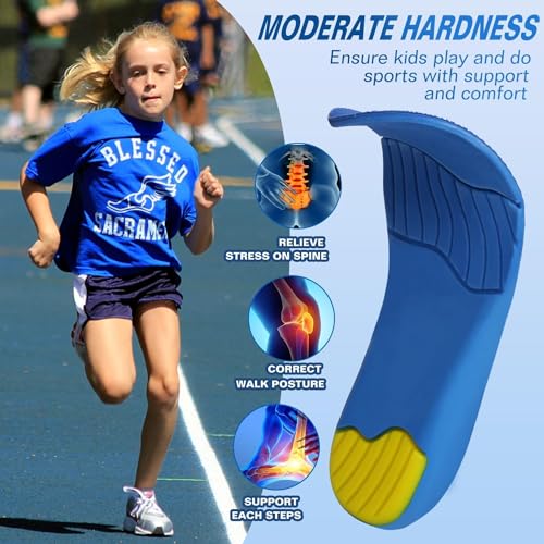 Image of Purastep Orthotic Arch Support Shoe Insoles, Children Pu Cushioning Inserts, Shock Absorption Velvet Surfaces Deep Heel Cup Inner Sole for Flat Feet, Feet Heel Pain Relief | EU 43-45 | 1 Pair