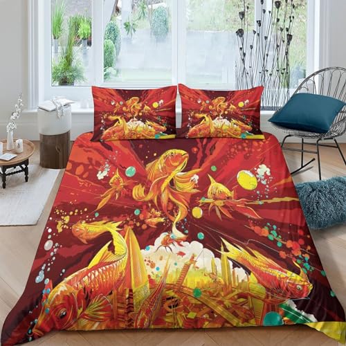 Housse de couette poisson rouge 3D parure de lit double Premium
