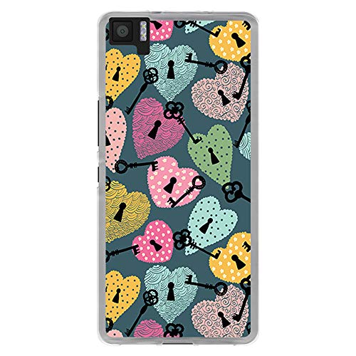 BJJ SHOP Funda Transparente para [ BQ Aquaris M5 ], Carcasa de Silicona Flexible TPU, diseño: Candados y Llaves de Corazon
