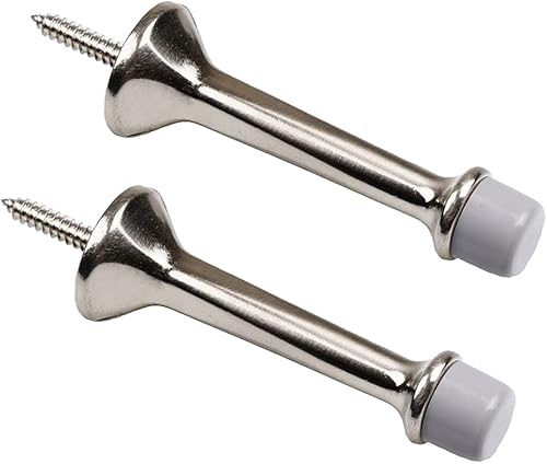 Miniatura 3 de Midofar Hardware - Paquete de 2 topes rígidos de 3 pulgadas, color blanco con punta de goma suave, protector de pared y puerta de metal de zinc,