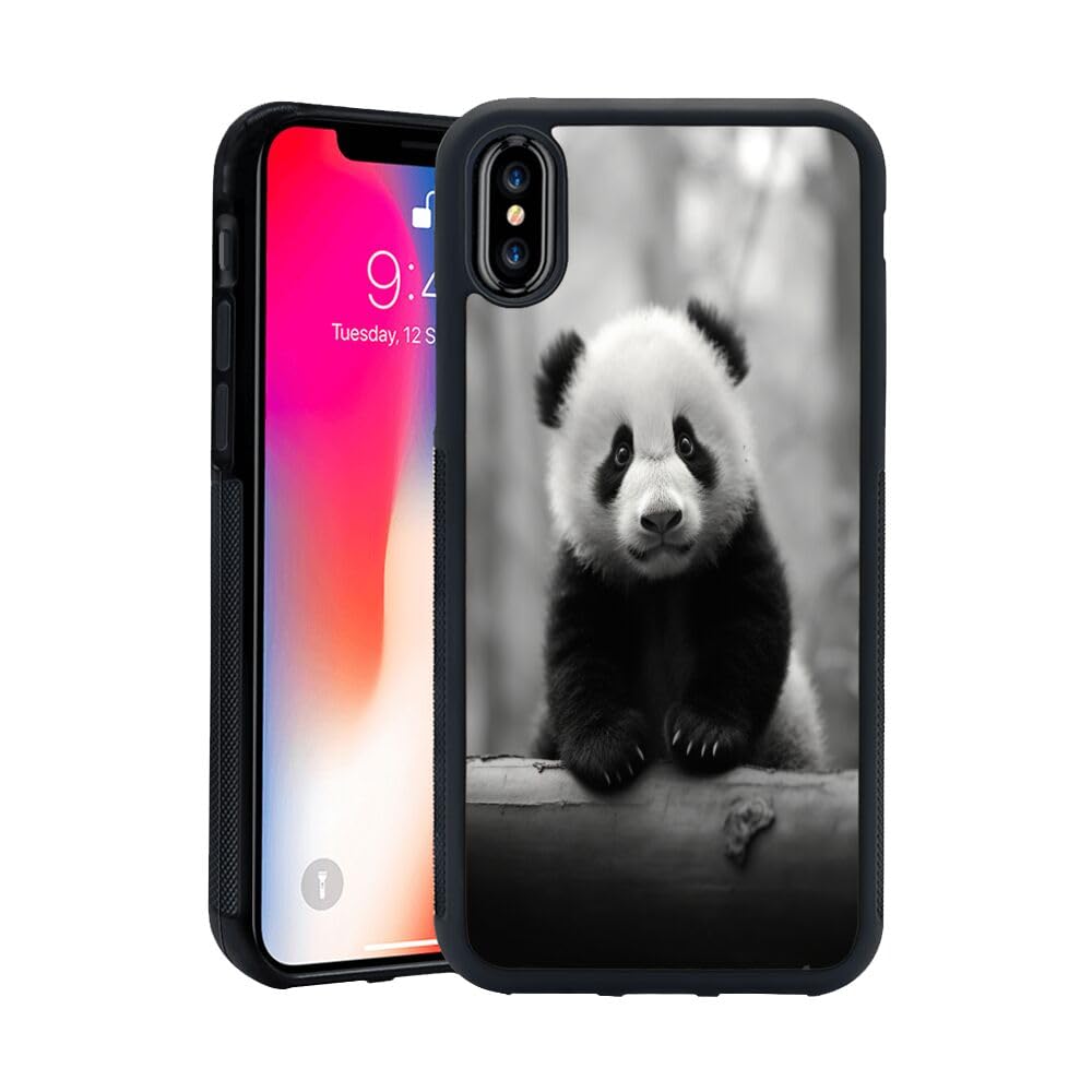 Black TPU Case Fits iPhone X/Xs with Panda-aa16 Pattern Design Black Soft TPU Slim Fit Anti Scratched Protection Cover Case for iPhone X/Xs