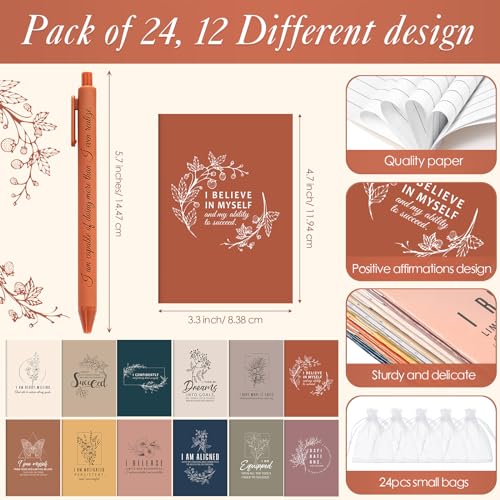 Image of Mooliwe 48 Pcs Positive Affirmation Gift Set Gratitude Notebooks with Pens Small Bags Motivational Encouragement Notepads Daily Affirmations Journal for Women Stress Relief Self Care (Simple)