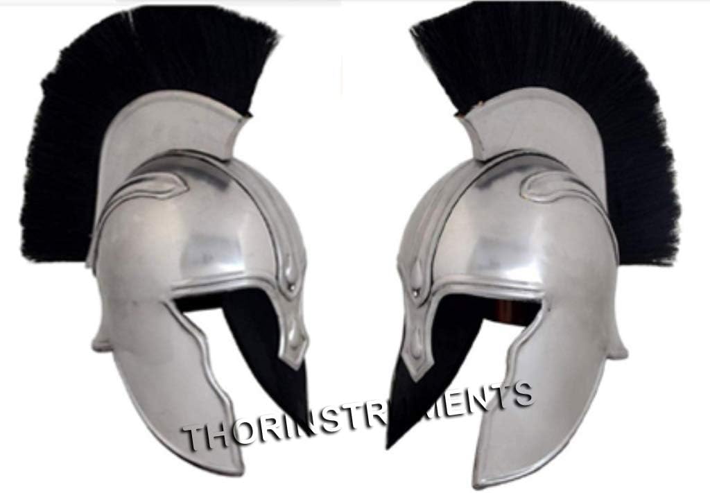 Medieval Armor Achilles Troy Helmet with Black Plume Steel One Size Rustic Vintage Home Decor Gifts