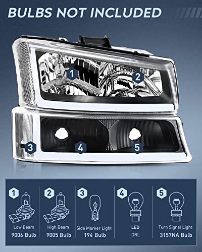 Image of Nilight Headlights Assembly LED DRL for Chevy Silverado Avalanche