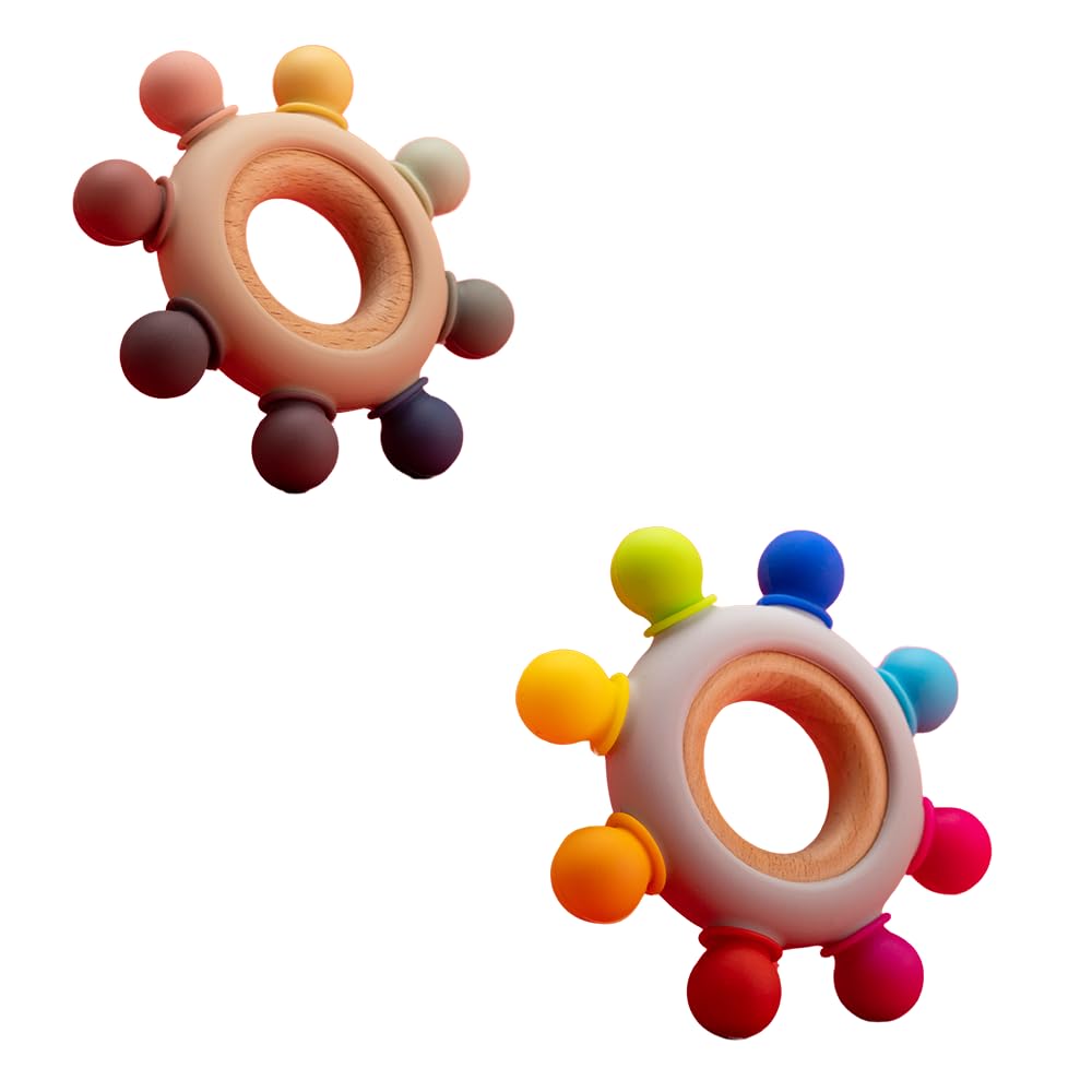 Buttercup BabyWooden & Silicone Teether - Soothing Comfort for Tiny Teeth (3 Months+) - Pack of 4, Combo-D05