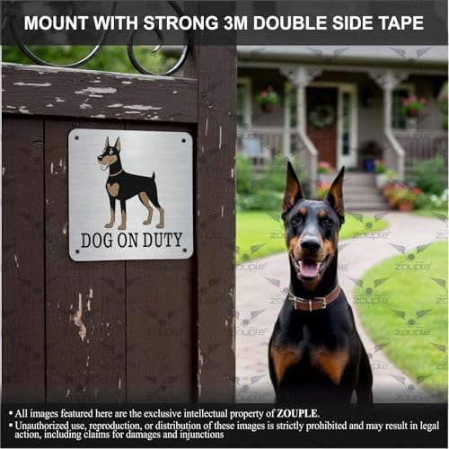 Image of Beware of Dog Sign, Funny Dobermann, 8x8 Inch, Durable Steel, Triple Mount