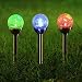Twinkle Star Solar Pathway Lights Crackle Glass Globe Solar Lights Outdoor Color Changing Stainless Steel Solar Garden Lights, Set of 3