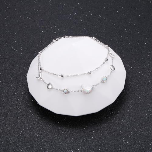 Image of Flyow Anklet for Women S925 Sterling Silver Adjustable Foot Beaded Heart Charm Ankle Bracelet Anklets Jewelry