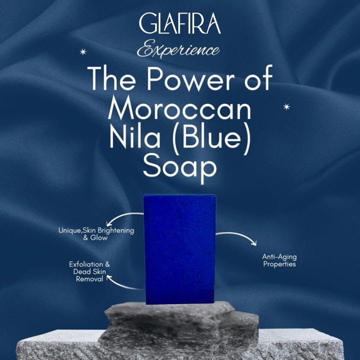 Image of Glafira Moroccan Nila Organic Brightening Soap | Deep Detox, Even Tone & Glow | With Neela Powder & Kojic Acid | For Dark Spots, Pigmentation & Dull Skin | 85gm
