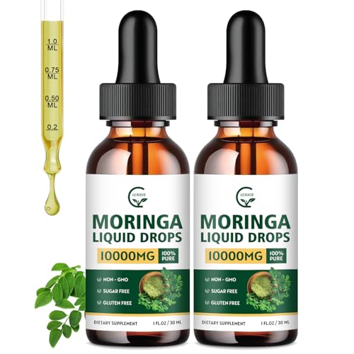 (2 Pack) Organic Moringa Liquid Drops Moringa Supplement with Turmeric Black Pepper Grape Seed Extract Pure Moringa Oleifera Leaf Extract for Skin Gut Immune Support More Potency Than Powder