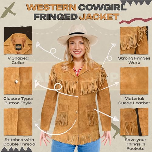 Western Genuine Leather Suede Jacket Women Cowlady Native American Ladies Fringe Cowgirl Jacket with Tassels2