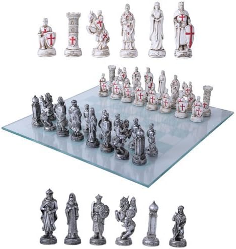 Gifts & Decors Crusader Christian Kingdoms VS Muslim Ottoman Empire Resin Chess Pieces with Glass Board Set