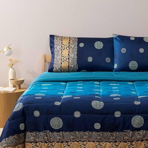 Bassetti Granfoulard - Edredón de invierno para cama de matrimonio, 260 x 260 cm, de puro algodón (PALLAVICINO AZUL MOON B1)