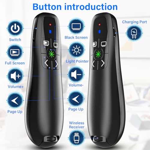 Image of Presentation Clicker Wireless Presenter Remote Clicker, 2-in-1 USB C USB A Clicker for PowerPoint Presentations, Rechargeable Presentation Clicker with Green Light Pointer, Clicker for Class, Meeting
