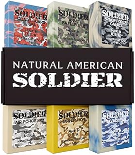 NATURAL AMERICAN SOLDIER Men’s Bar Soap – 100% All Natural, Masculine Scents, Essential Oils, Organic Shea Butter, No Harmful Chemicals – (6pk) Natural Soap Bars for Men - Made in USA - Man Soap, 5 oz