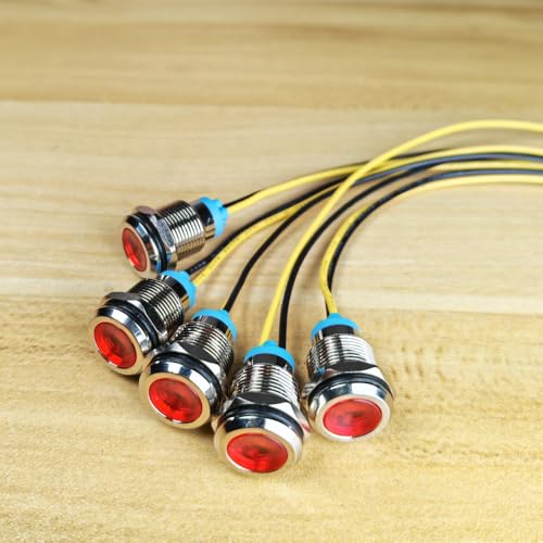 Gebildet 5Pcs 12mm LED Metal Indicador Luz AC 110V-220V À Prova D'Água Lâmpada de Sinalização (Verm