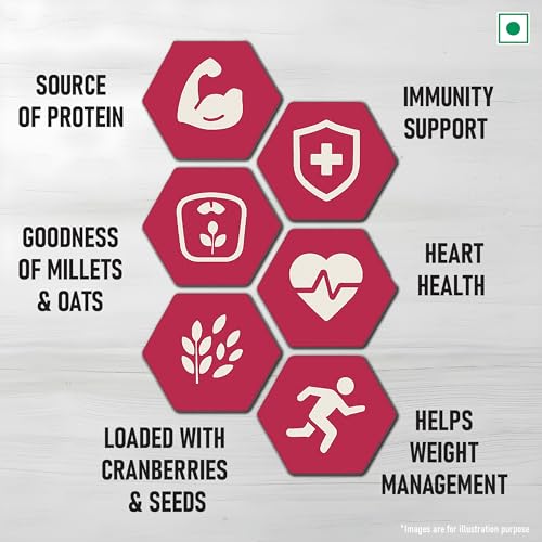Image of Kwality Muesli Cranberry, Fruits, Seeds & Crunch 400g | 69% MultiGrains Mix | Goodness Millets Brown Rice & Oats | High-Fibre, Protein-Rich Multigrain Breakfast Cereal with Rolled Oats, Super Seeds & Real Cranberries | No Preservatives