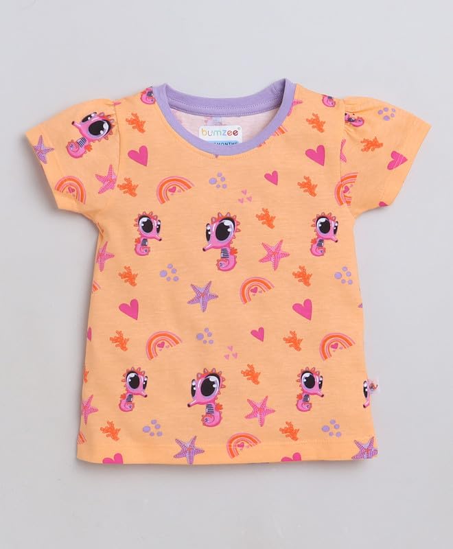 Image of BUMZEE Orange & Purple Girls Cap Sleeves Top & Short Set